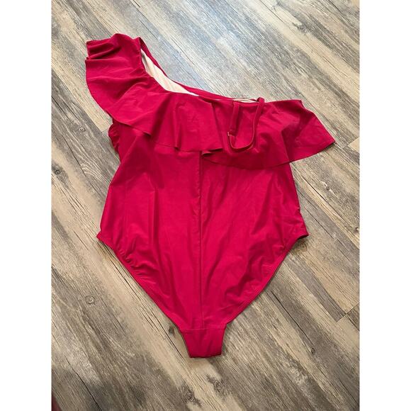 Kona Sol Swimsuit One Piece Ruffle Strap One Shoulder Hot Pink Size 22 Plus - Picture 3 of 8